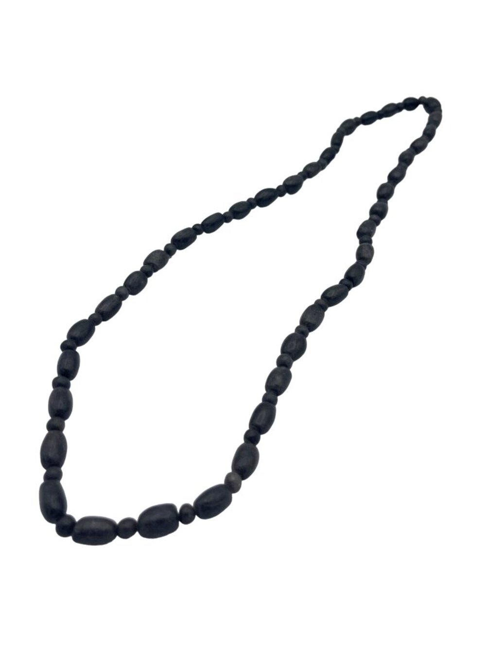 Vintage Matte Dark Gray Beaded Necklace Oval Acrylic Material Long Strand